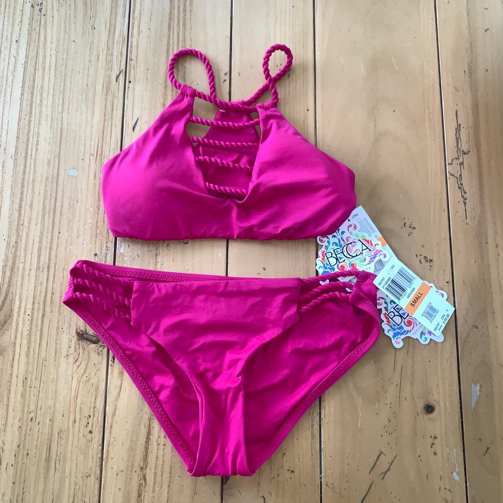 Becca Swim Fuchsia Racerback Bikini NWT Size Small